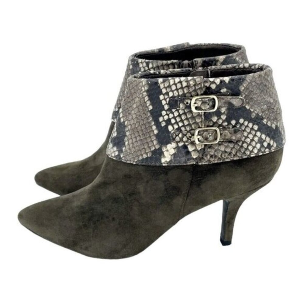 Vaneli Ankle Booties Suede Leather Snake Leather Pointed Toe 7.5 New